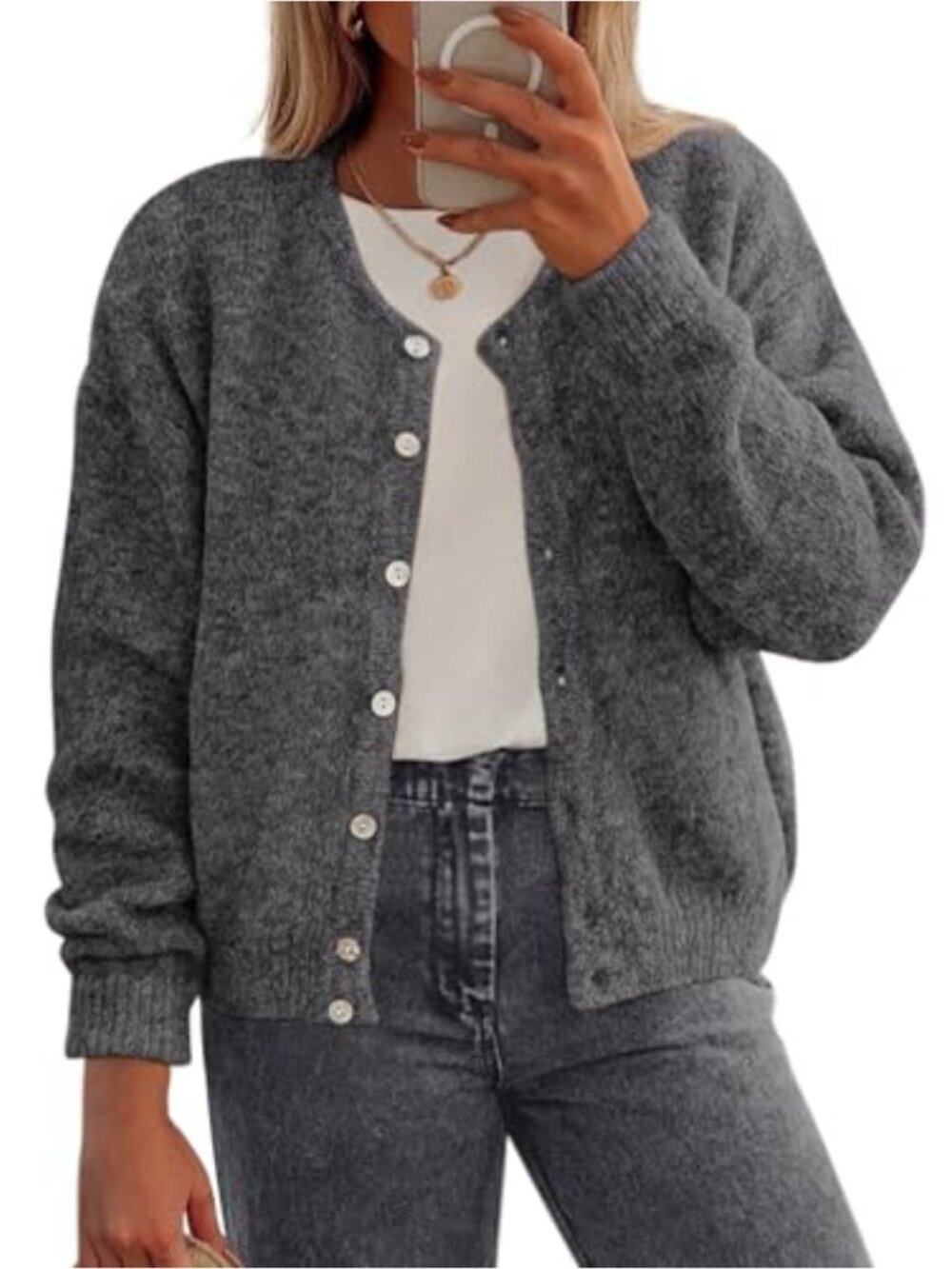 Long Sleeve Button Down Knit Cardigan Sweater - Loose Fit